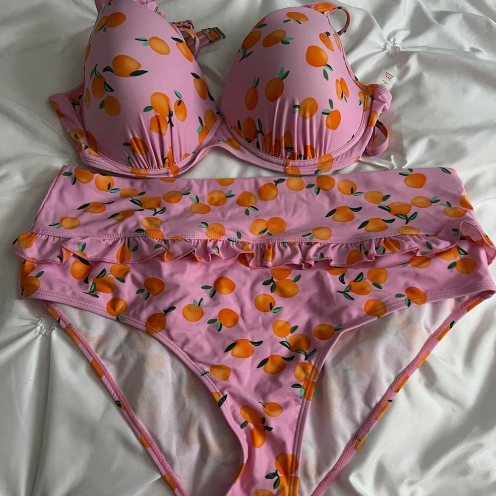 Pink Bikini with Orange Fruit Print